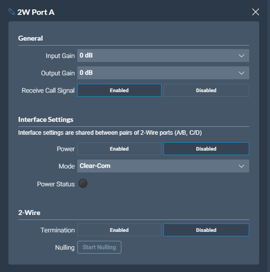 2-wire port settings 2-wire port settings
