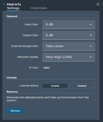 I.V. port settings tab
