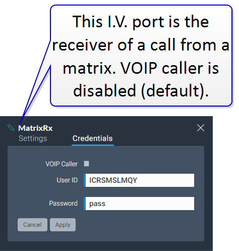 I.V. direct receive from  matrix credentials