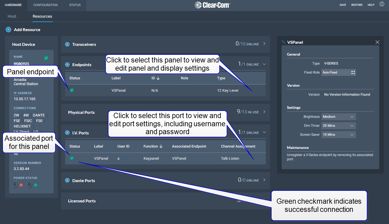 Panel endpoint and port Panel endpoint and port