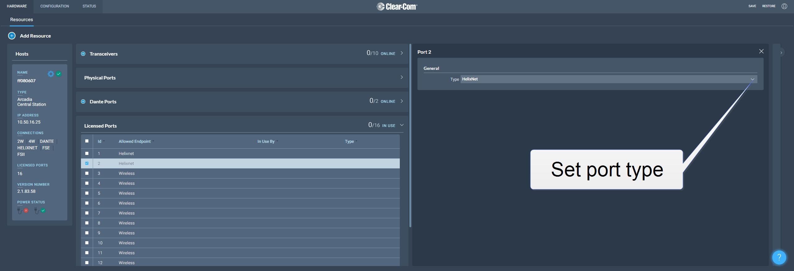 Set licensed port to Any or HelixNet