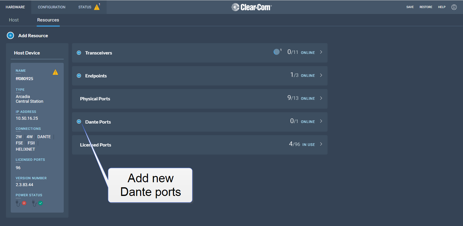 Add Dante ports in the CCM