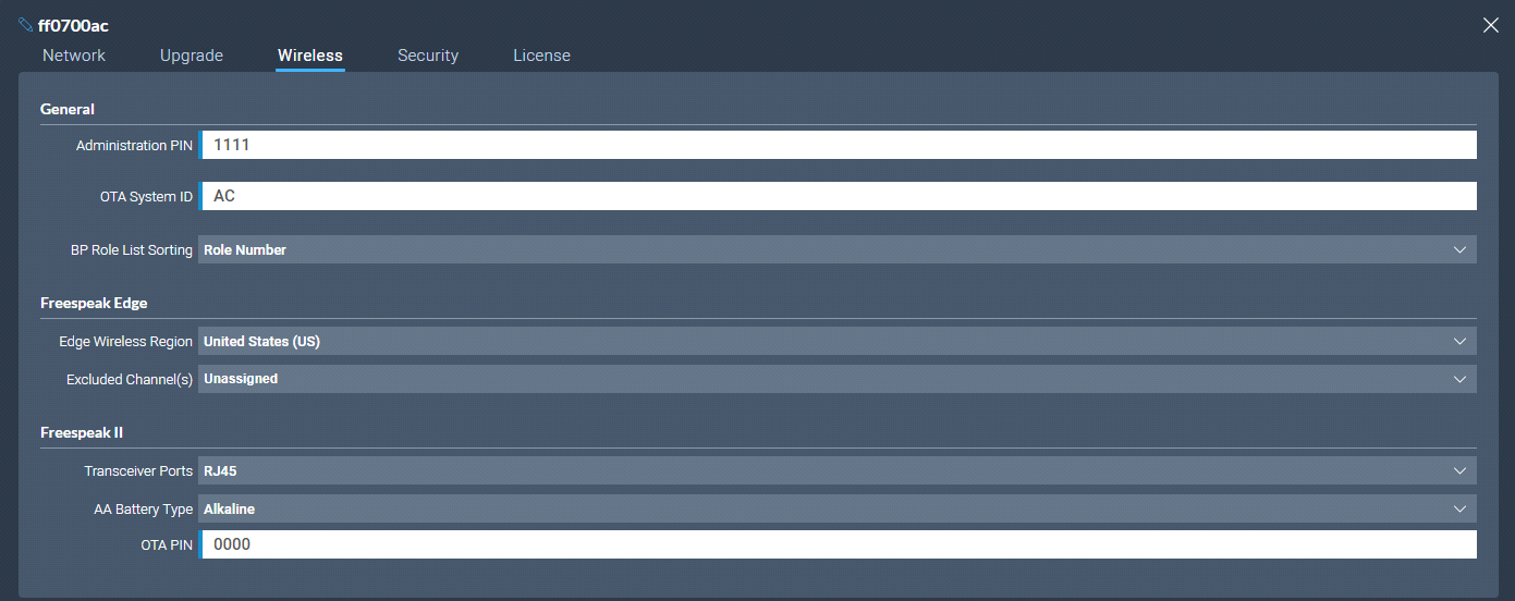 Wireless beltpack system settings