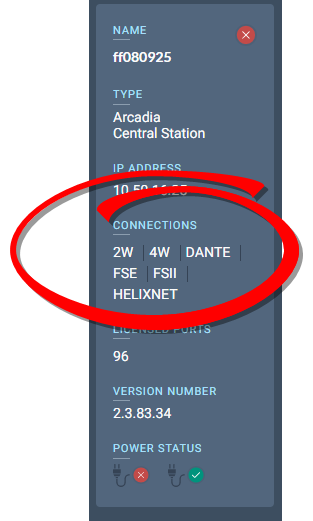 Host panel showing connections