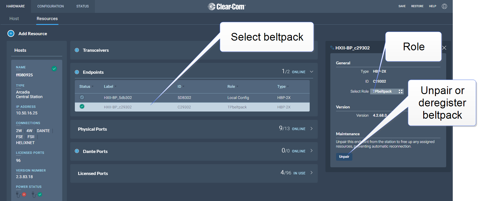 Fix/unfix a beltpack role