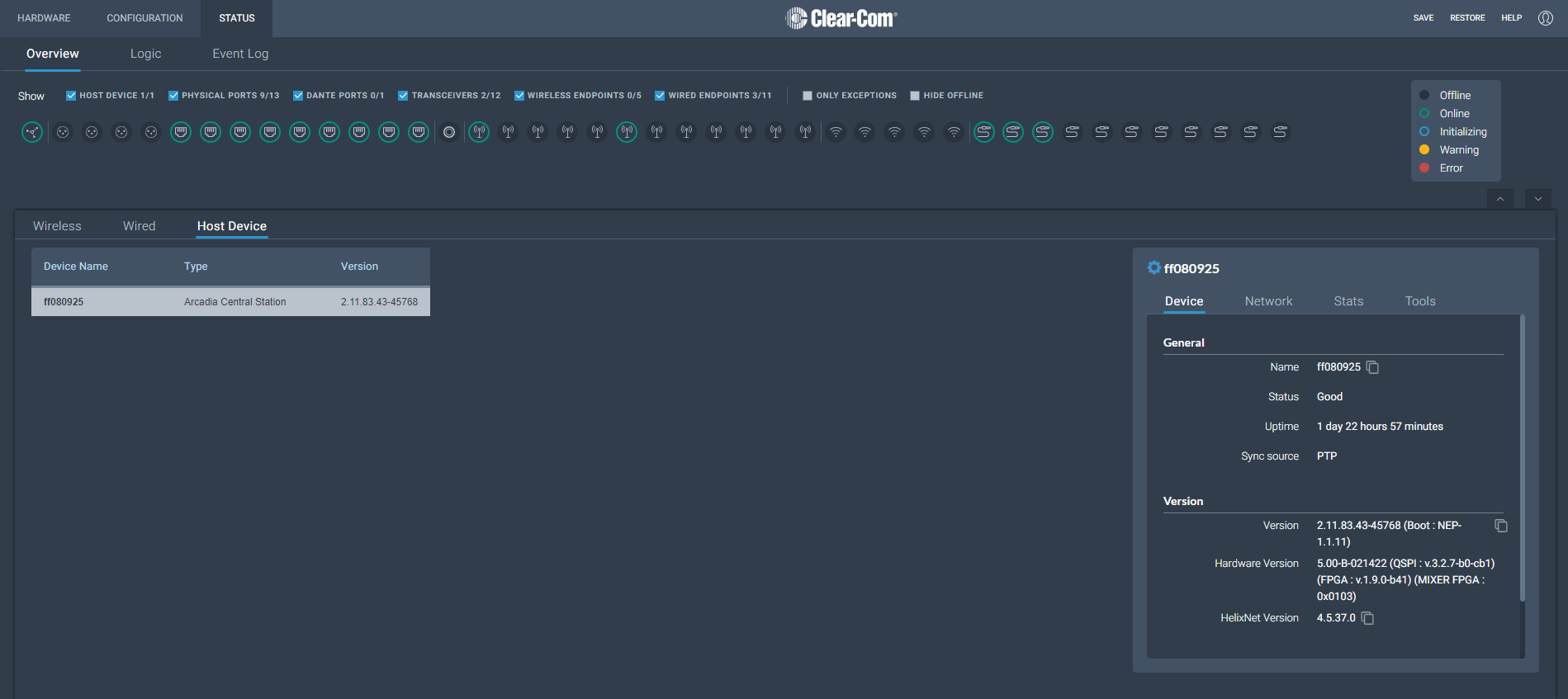 Status overview page